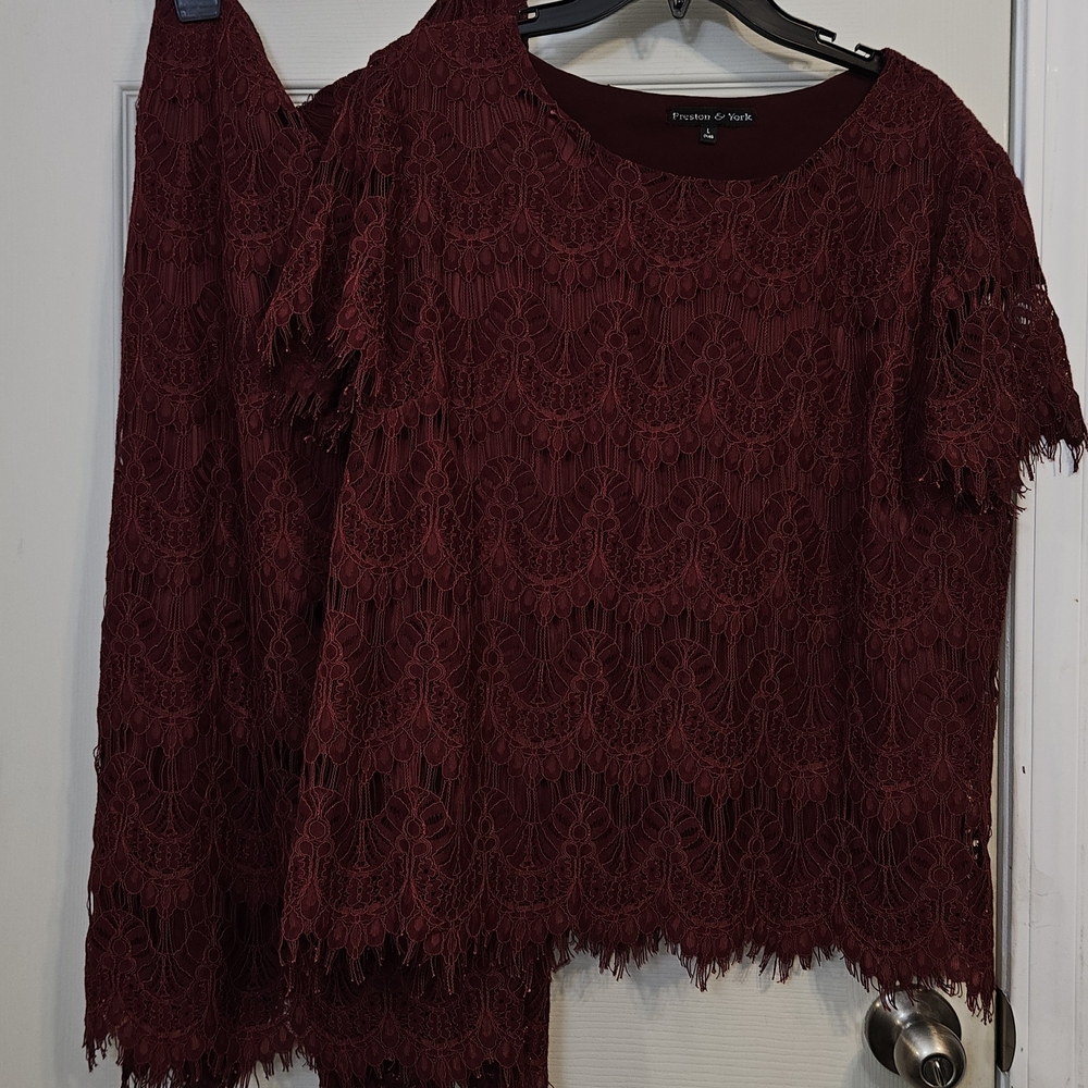 Preston & York Deep Red Lace Top